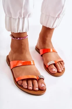 Damskie Lakierowane Klapki Japonki Pomarańczowe Jimena