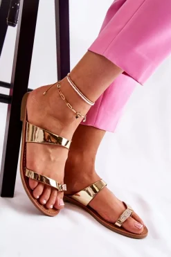 Damskie Lakierowane Klapki Japonki Złote Jimena