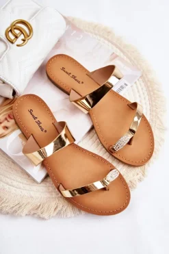 Damskie Lakierowane Klapki Japonki Złote Jimena