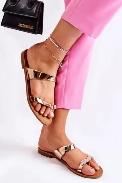 Damskie Lakierowane Klapki Japonki Różowe Złoto Jimena