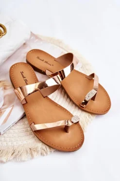 Damskie Lakierowane Klapki Japonki Różowe Złoto Jimena