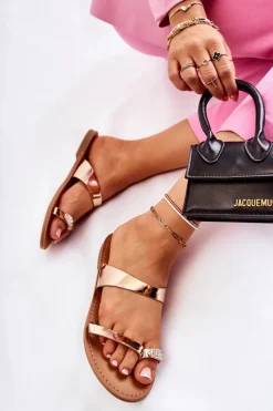 Damskie Lakierowane Klapki Japonki Różowe Złoto Jimena