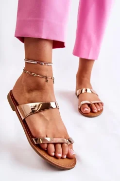 Damskie Lakierowane Klapki Japonki Różowe Złoto Jimena