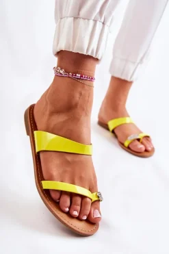 Damskie Lakierowane Klapki Japonki Żółte Jimena