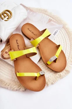 Damskie Lakierowane Klapki Japonki Żółte Jimena