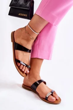 Damskie Lakierowane Klapki Japonki Czarne Jimena