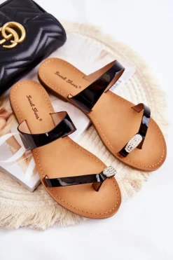 Damskie Lakierowane Klapki Japonki Czarne Jimena