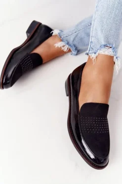 Damskie Lakierowane Mokasyny Sergio Leone PB254 Czarne