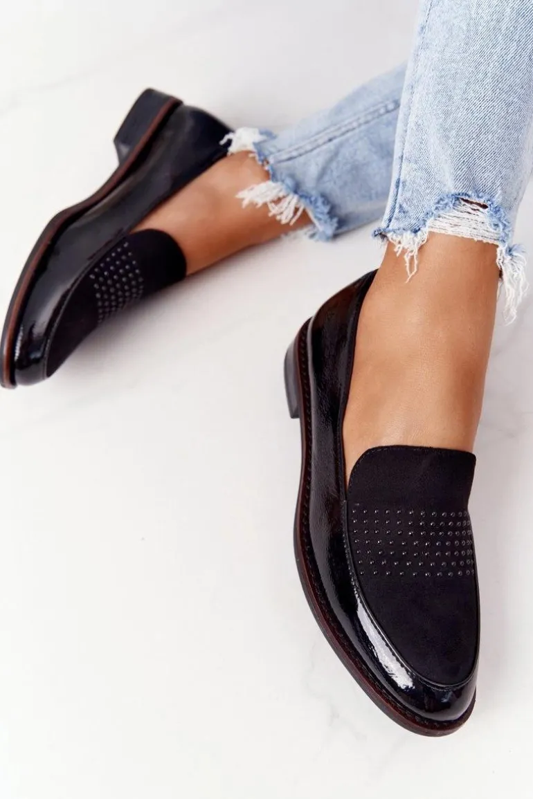 Damskie Lakierowane Mokasyny Sergio Leone PB254 Czarne