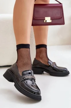 Damskie Lakierowane Mokasyny Loafersy Z Ozdobą D&A LZ42-030 Czarne