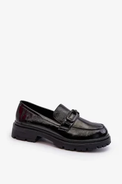 Damskie Lakierowane Mokasyny Ze Skóry Naturalnej Czarne Imbleria