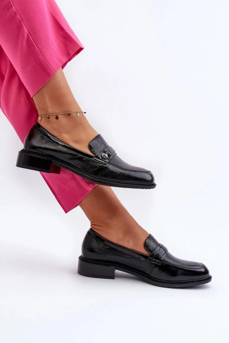 Damskie Lakierowane Mokasyny Czarne Nerilaja