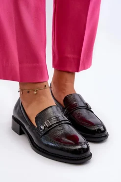 Damskie Lakierowane Mokasyny Czarne Nerilaja