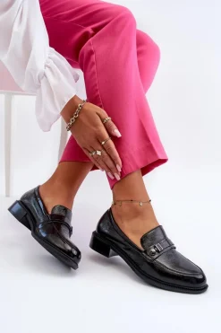 Damskie Lakierowane Mokasyny Czarne Nerilaja