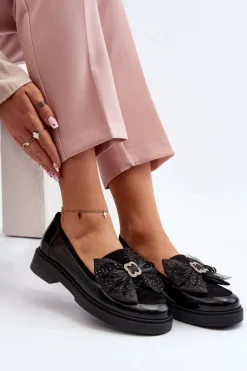 Damskie Lakierowane Mokasyny Z Kokardą Laura Messi 2786 Czarne