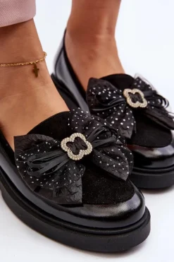 Damskie Lakierowane Mokasyny Z Kokardą Laura Messi 2786 Czarne