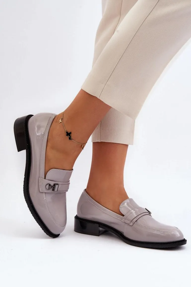 Damskie Lakierowane Mokasyny Szare Nerilaja