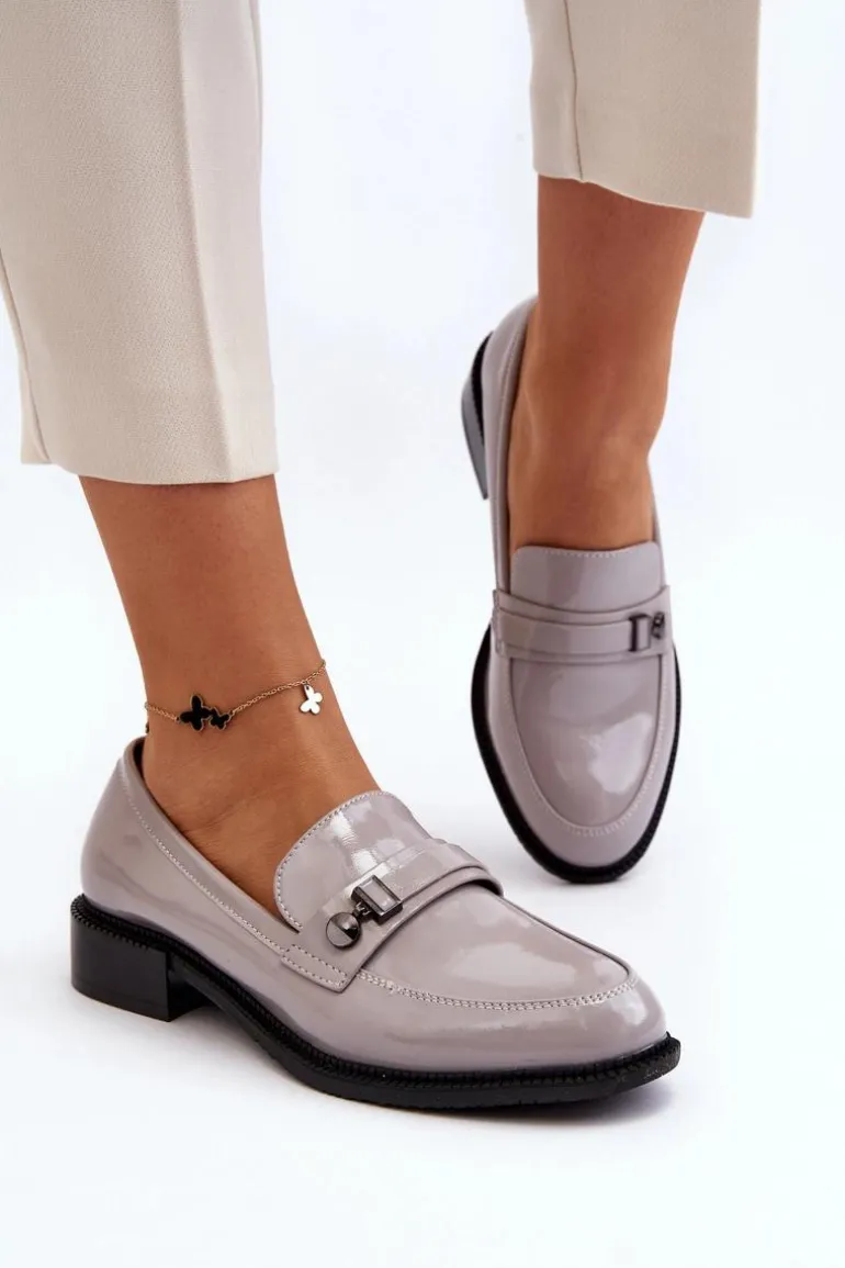 Damskie Lakierowane Mokasyny Szare Nerilaja