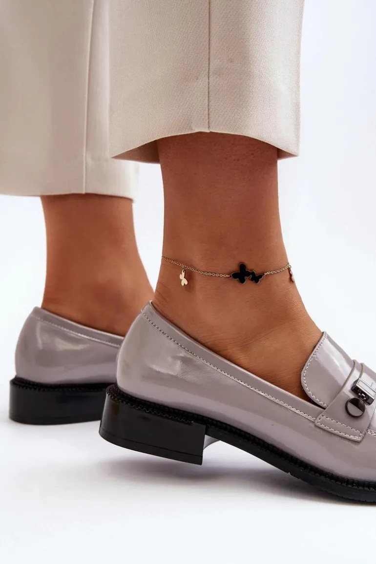 Damskie Lakierowane Mokasyny Szare Nerilaja