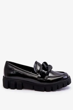 Damskie Lakierowane Mokasyny Na Platformie Czarne Bennett