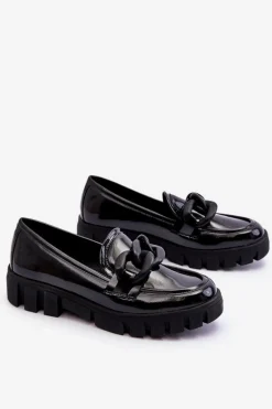 Damskie Lakierowane Mokasyny Na Platformie Czarne Bennett
