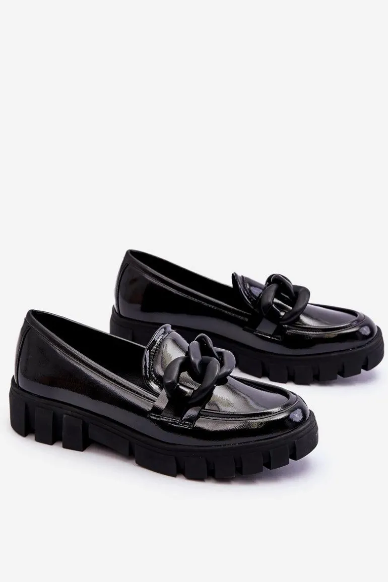 Damskie Lakierowane Mokasyny Na Platformie Czarne Bennett
