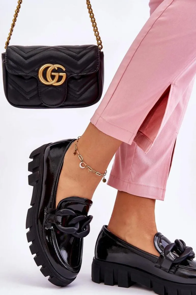 Damskie Lakierowane Mokasyny Na Platformie Czarne Bennett