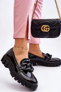 Damskie Lakierowane Mokasyny Na Platformie Czarne Bennett