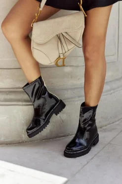 Damskie Lakierowane Ocieplane Botki Czarne Merellien