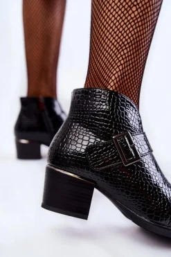 Damskie Lakierowane Ocieplane Botki Czarne Hege