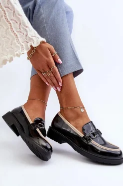 Damskie Lakierowane Półbuty Mokasyny S.Barski HY336A Czarne