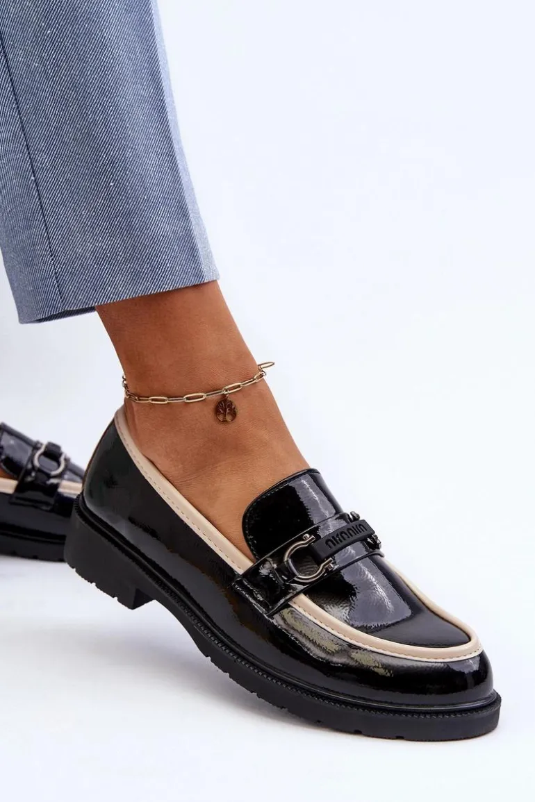 Damskie Lakierowane Półbuty Mokasyny S.Barski HY336A Czarne