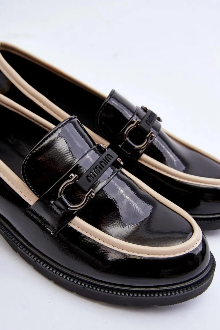 Damskie Lakierowane Półbuty Mokasyny S.Barski HY336A Czarne