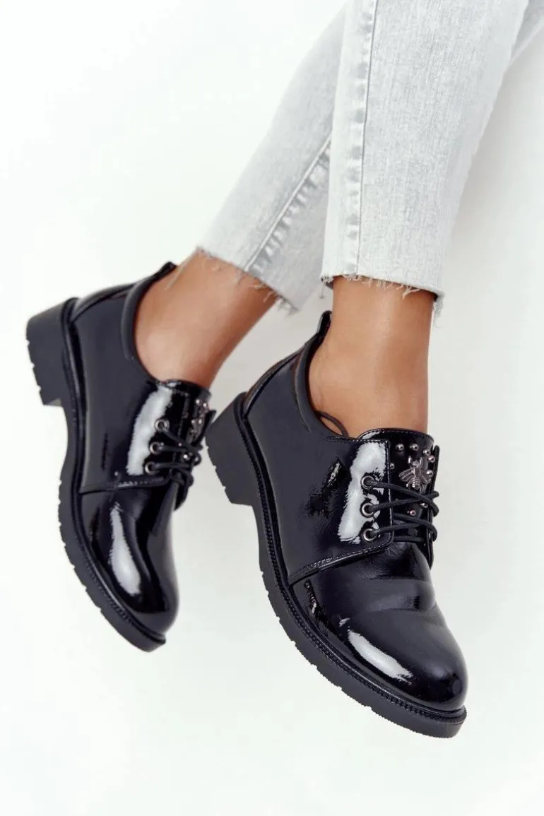 Damskie Lakierowane Półbuty Oxfordy S.Barski 309 Czarne