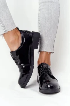 Damskie Lakierowane Półbuty Oxfordy S.Barski 309 Czarne