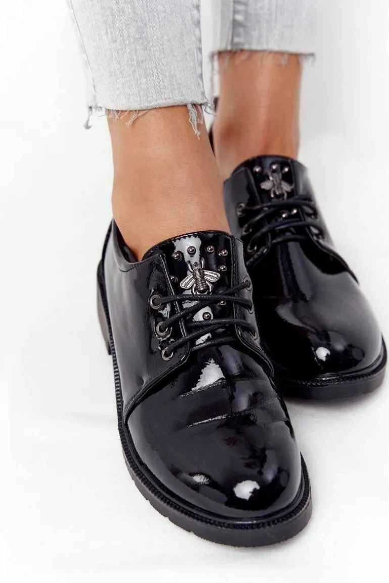 Damskie Lakierowane Półbuty Oxfordy S.Barski 309 Czarne