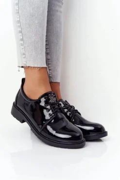 Damskie Lakierowane Półbuty Oxfordy S.Barski 309 Czarne