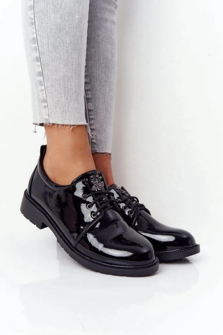Damskie Lakierowane Półbuty Oxfordy S.Barski 309 Czarne