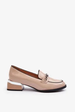 Damskie Lakierowane Półbuty Na Niskim Obcasie Beżowe Albreide