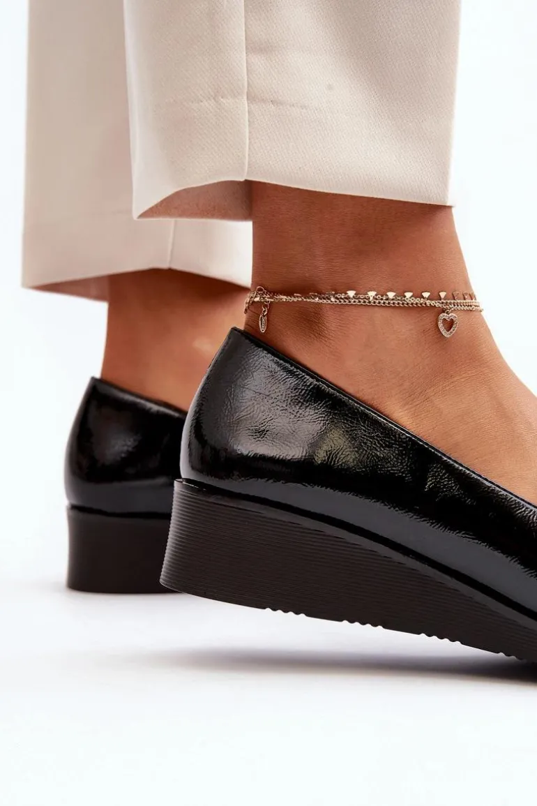 Damskie Lakierowane Półbuty Loafery Czarne Polike