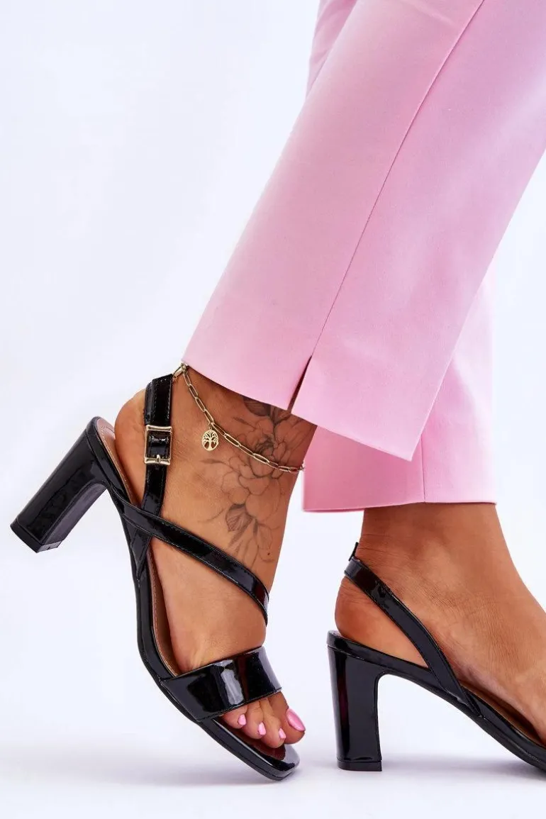 Damskie Lakierowane Sandały Na Słupku Czarne Carrie