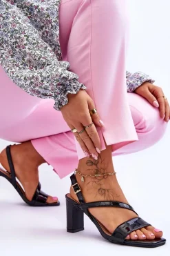 Damskie Lakierowane Sandały Na Słupku Czarne Carrie