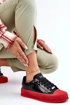 Damskie Lakierowane Trampki Na Platformie GOE LL2N4021 Czarno-Czerwone