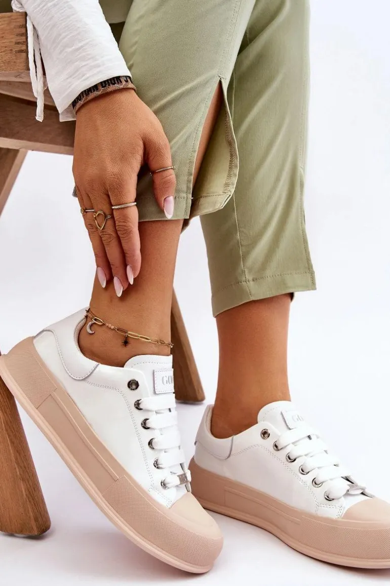 Damskie Lakierowane Trampki Na Platformie GOE LL2N4020 Białe