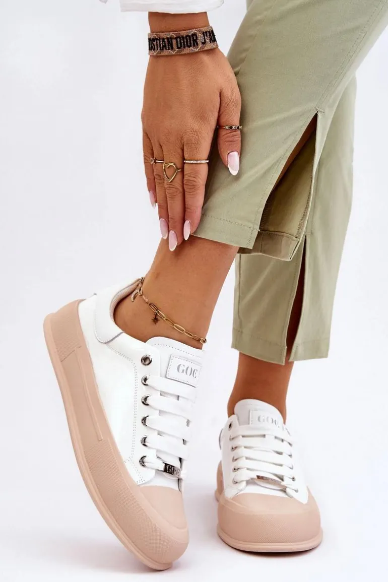 Damskie Lakierowane Trampki Na Platformie GOE LL2N4020 Białe