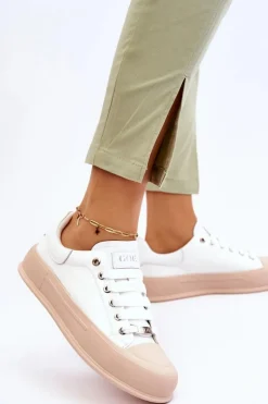 Damskie Lakierowane Trampki Na Platformie GOE LL2N4020 Białe