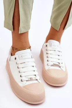 Damskie Lakierowane Trampki Na Platformie GOE LL2N4020 Białe