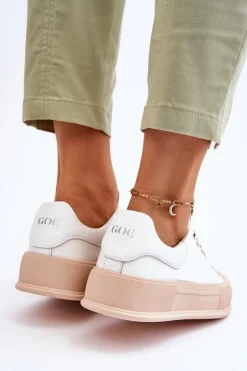 Damskie Lakierowane Trampki Na Platformie GOE LL2N4020 Białe
