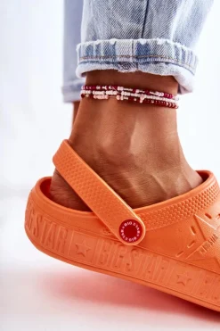 Damskie Lekkie Klapki Big Star II275005 Pomarańczowe