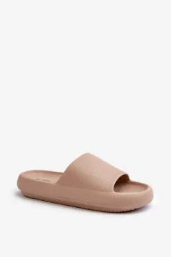 Damskie Lekkie Piankowe Klapki Na Grubej Podeszwie Ciemnobeżowe Querceria